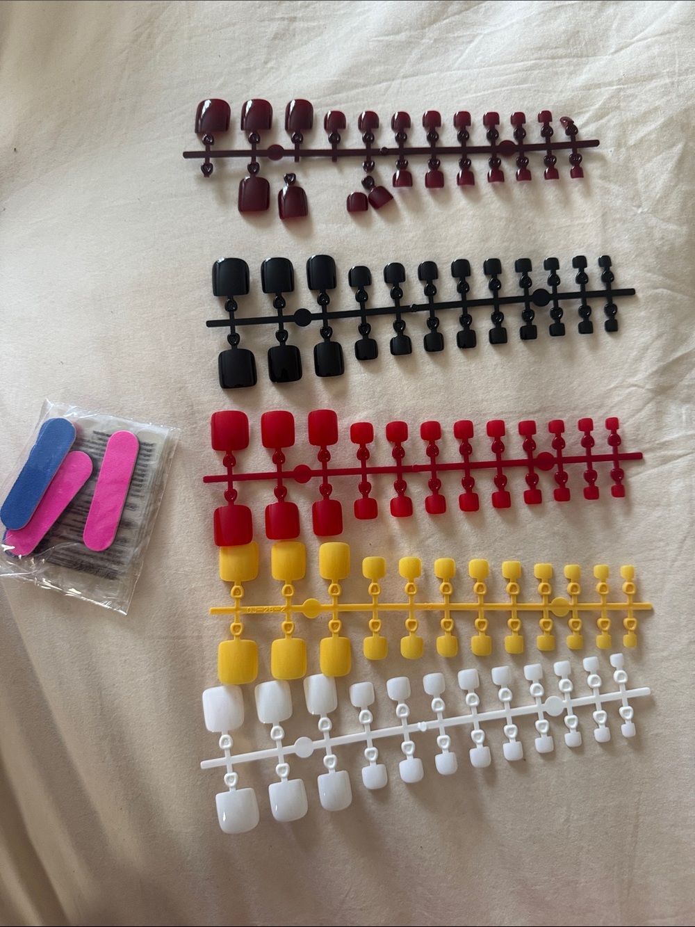 Kids Colorful Press-On Toe Nail Set - Red, Black, Yellow, White, Burgundy
